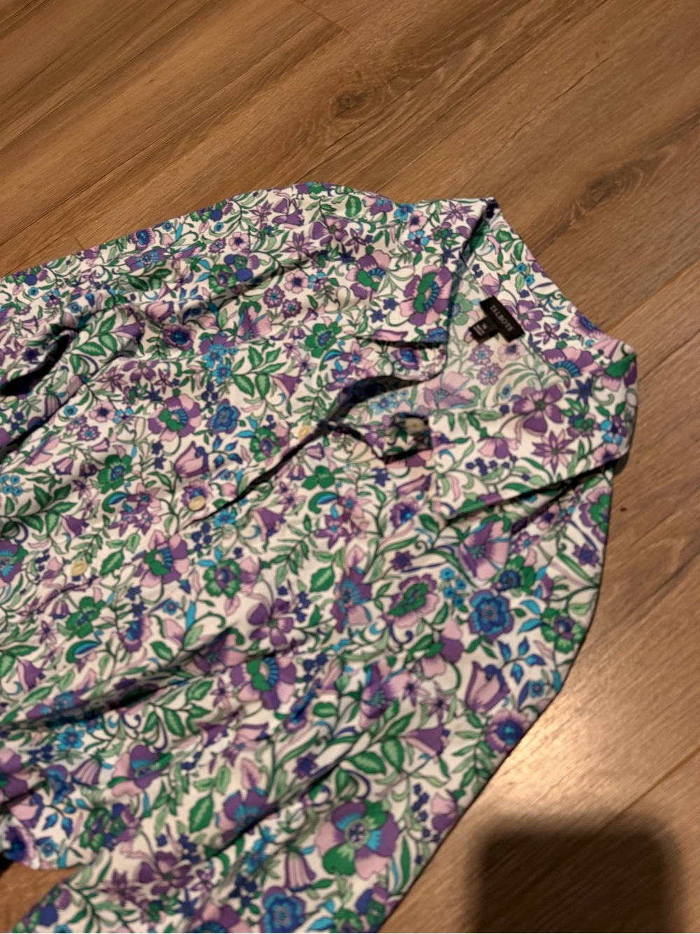 Talbots Fit & Flare Poplin Shirtdress Floral Purple Blue Women’s Belt 16 Dress - Picture 2 of 11